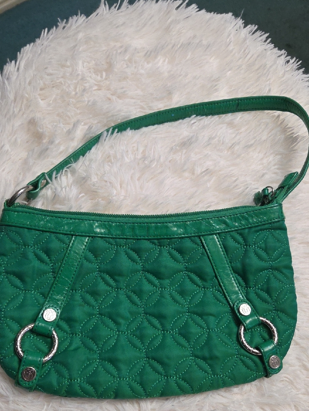 Vera Bradley Quilted Emerald Shoulder Bag with Silver Hardware